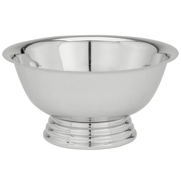 A Tabletop Classics by Walco stainless steel bowl with a pedestal base.