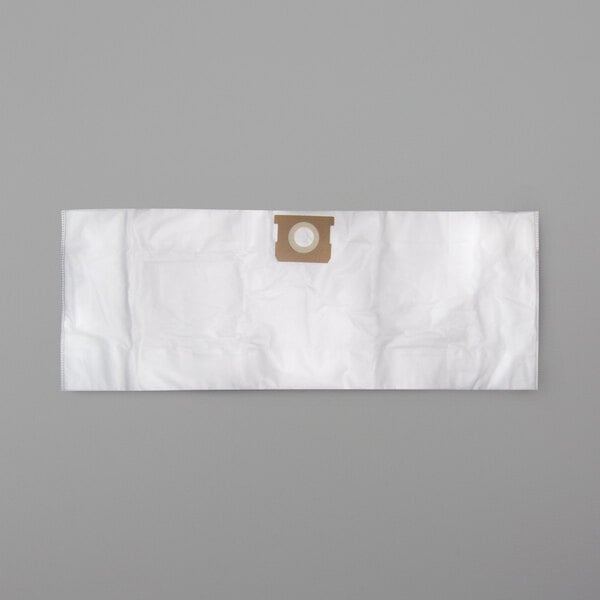 A white Shop-Vac HEPA vacuum bag with a brown tag.