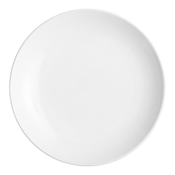 An Acopa bright white stoneware plate with a white rim.