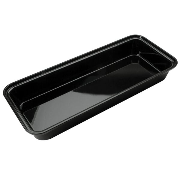 A black rectangular tray with a handle.