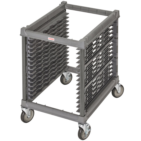 a grey plastic cart with wheels