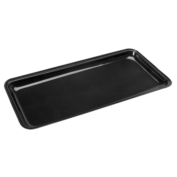 A black rectangular Delfin market tray with a handle.