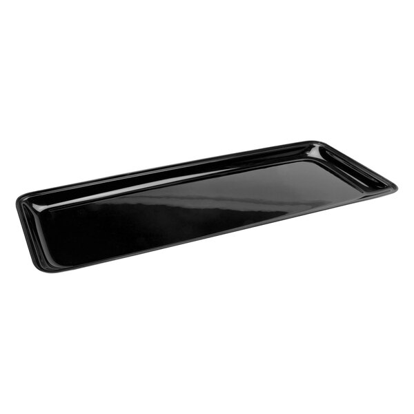 A black rectangular Delfin market tray with a handle.