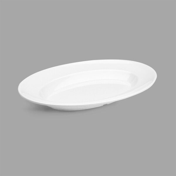 A white oval Delfin melamine bowl.