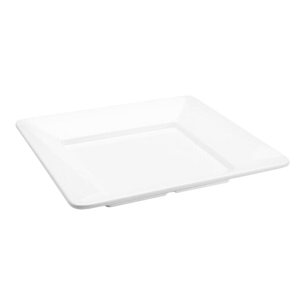 A white, square tray with slightly raised edges and a smooth surface.