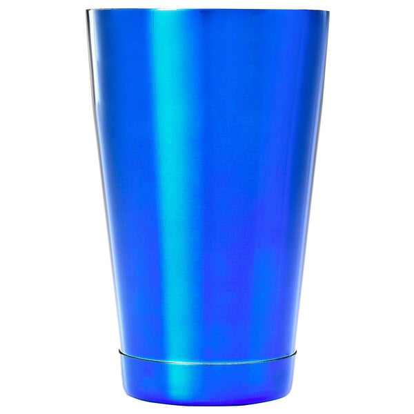 A blue container with a silver line.