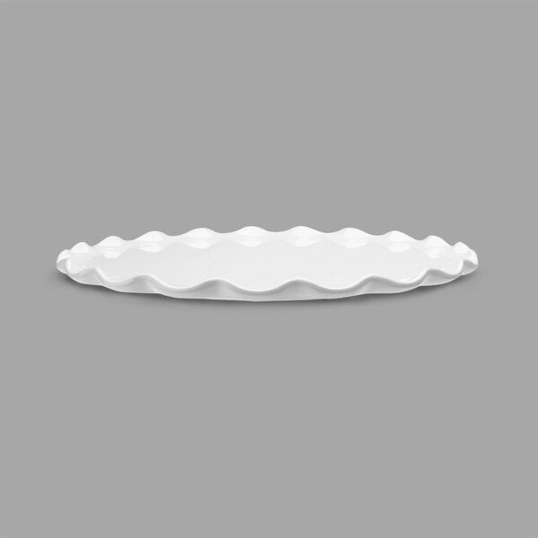 A white Delfin melamine tray with a wavy edge.