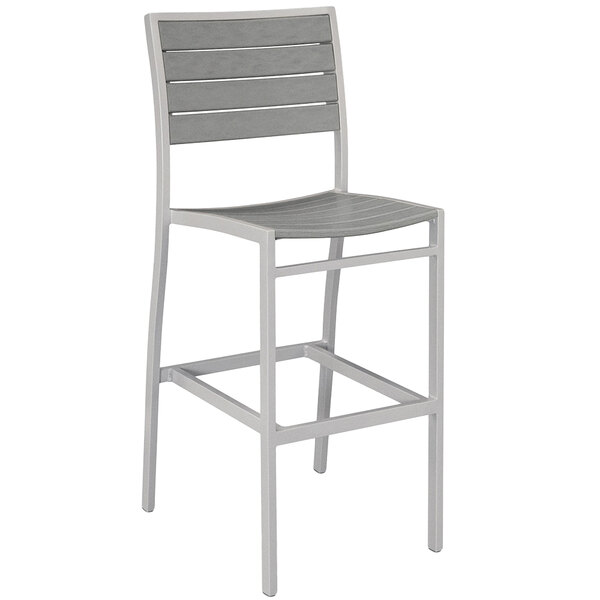 POLYWOOD A102FASGY Slate Grey Euro Bar Height Side Chair with Textured Silver Frame