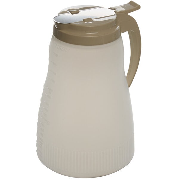 A white plastic container with a brown lid.