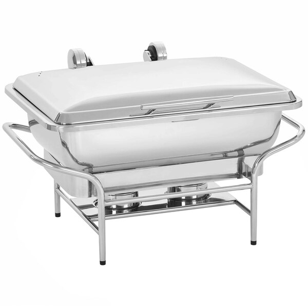 A Vollrath stainless steel induction chafer stand with fuel holders.