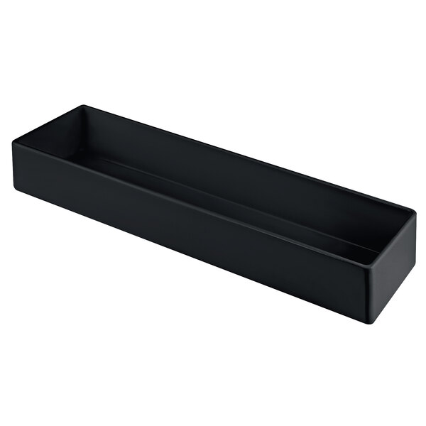 A black rectangular Tablecraft bowl on a counter.