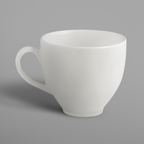 A white RAK Porcelain cup with a handle.