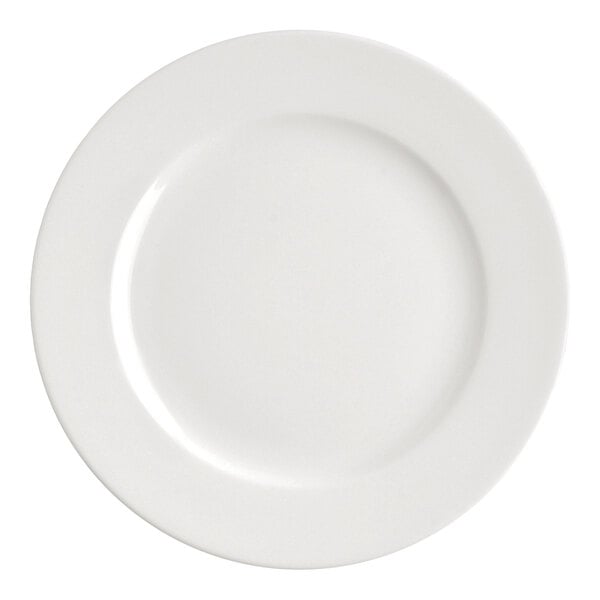 A round ivory porcelain flat plate.