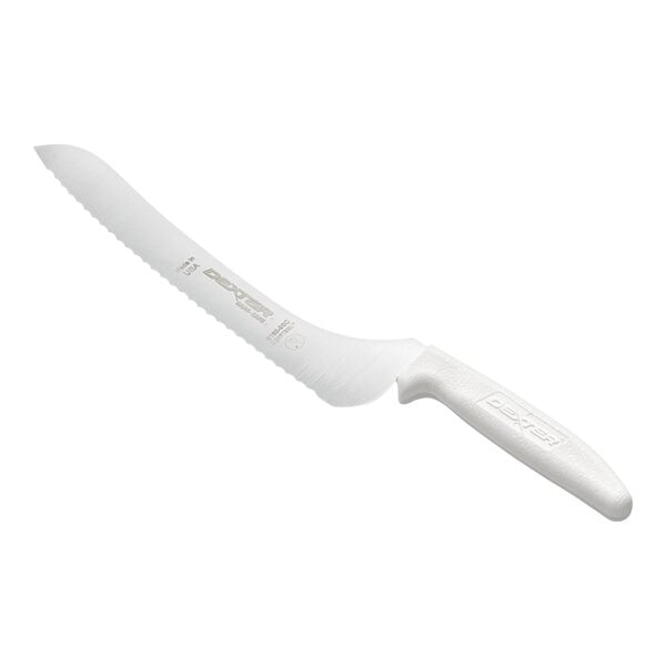 Dexter-Russell Sani-Safe 9" White Scalloped Offset Bread Knife 13583