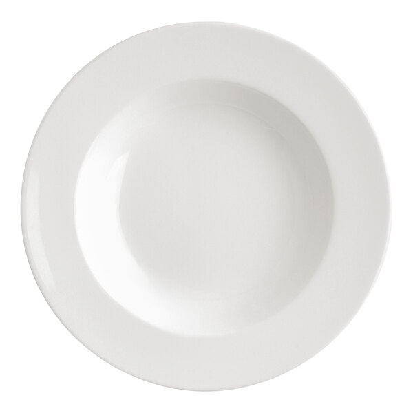 A plain ivory porcelain deep plate.