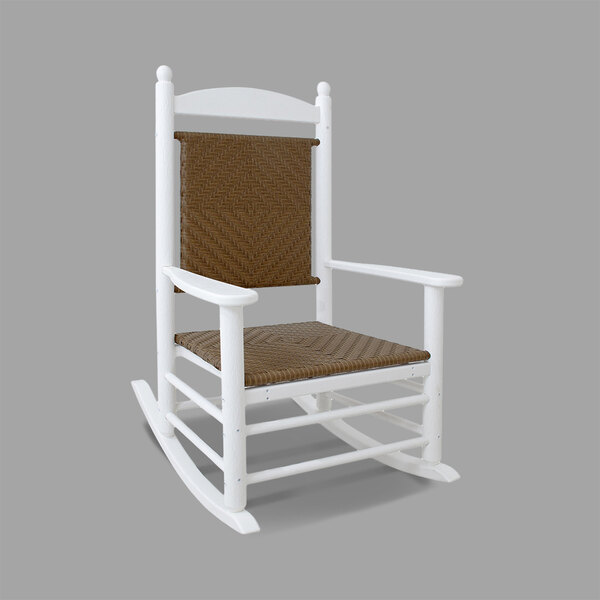 Polywood K147fwhtw Tigerwood Jefferson Woven Rocking Chair With White Frame