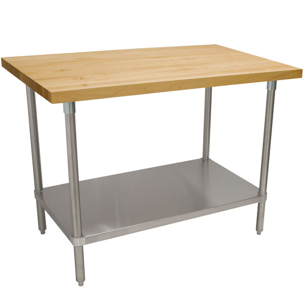 Advance Tabco H2S-246 Wood Top Work Table with Stainless Steel Base and ...