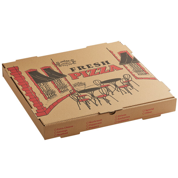 18" x 18" x 2" Kraft Square Corrugated Printed Pizza Box 50-Pack 