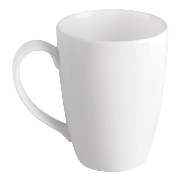 An ivory porcelain mug with a simple, smooth design and a curved handle.
