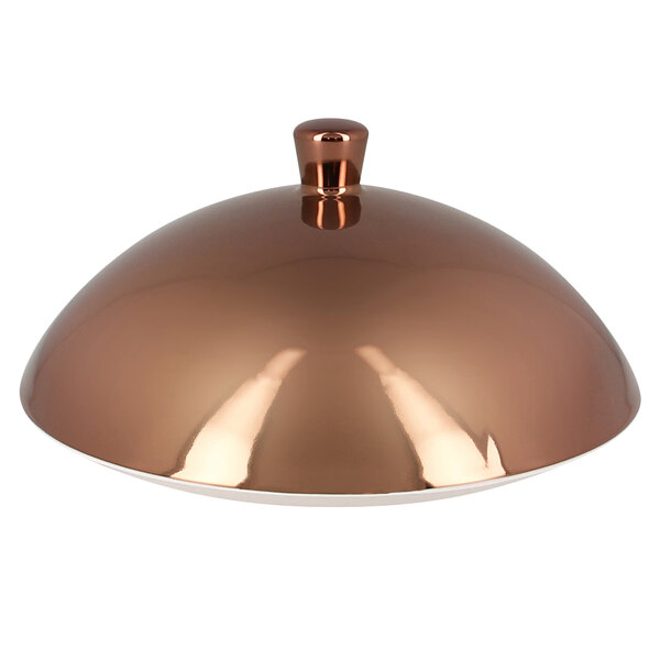 A close-up of a shiny bronze RAK Porcelain Gourmet deep plate cover.