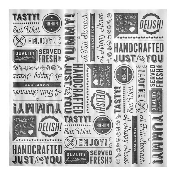 White deli wrap paper with black typography reading "Deli Sandwich"