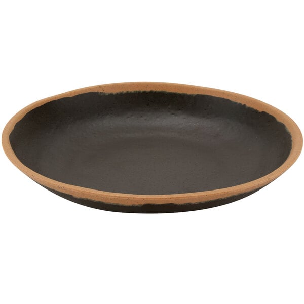 A matte brown melamine serving bowl with a rim.