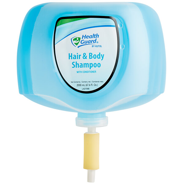 a blue bottle of shampoo