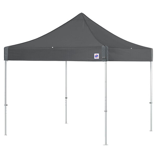 A grey E-Z Up canopy with poles and a triangle top.