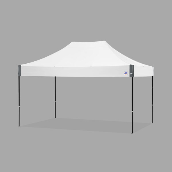 A white E-Z Up canopy with black poles.