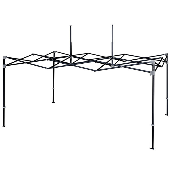 An orange and black E-Z Up canopy with a metal frame and two legs.