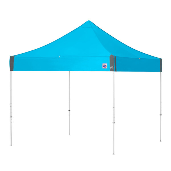 A blue tent with white poles on a white background.