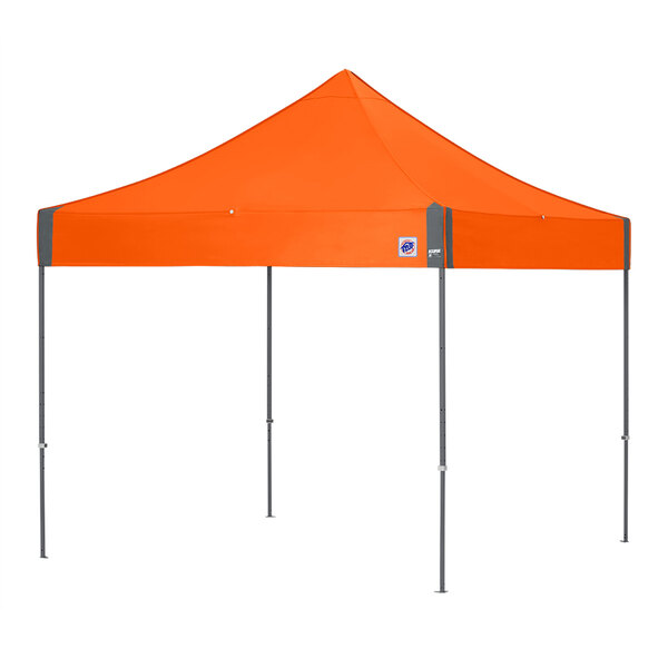 An orange E-Z Up canopy with a steel gray frame.
