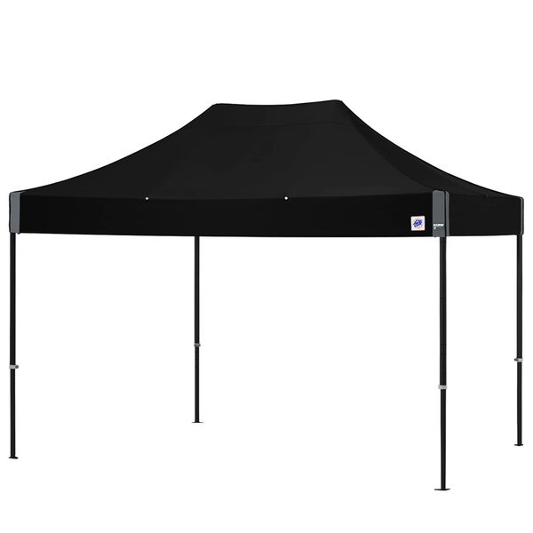 A black rectangular E-Z Up canopy tent with a matte black frame.