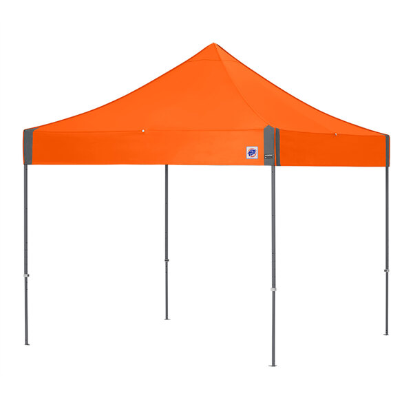 An orange E-Z Up canopy with a steel gray frame.