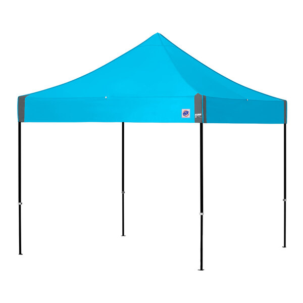 A blue E-Z Up canopy with black poles.