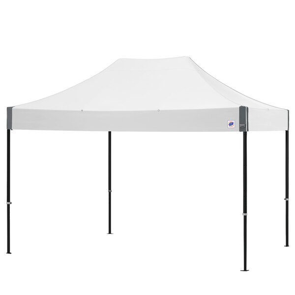 A white E-Z Up canopy with a black frame.