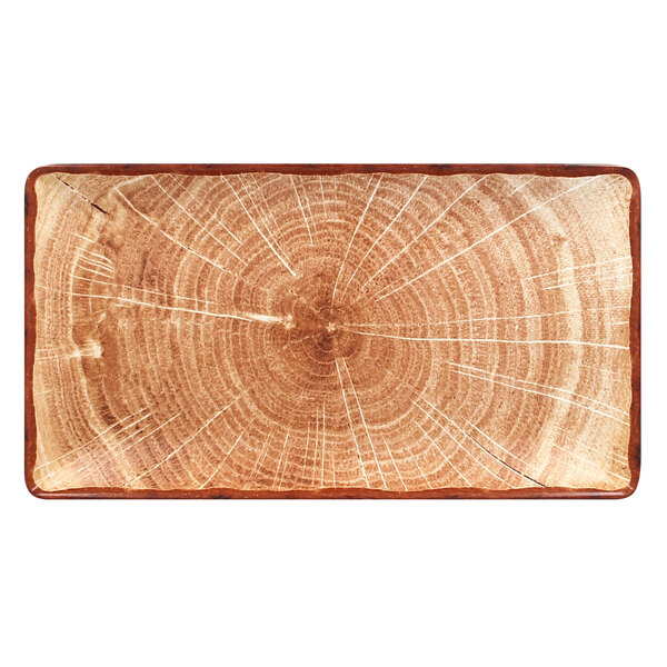 A rectangular porcelain platter with a tree trunk pattern in brown.