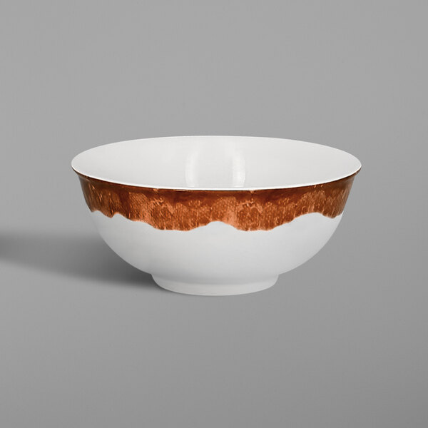 A white bowl with a brown band.