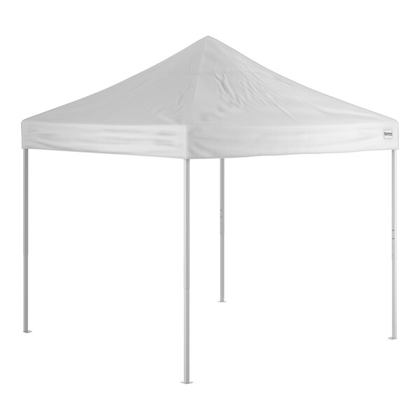 A white 10-foot by 10-foot straight leg steel pop-up canopy tent.