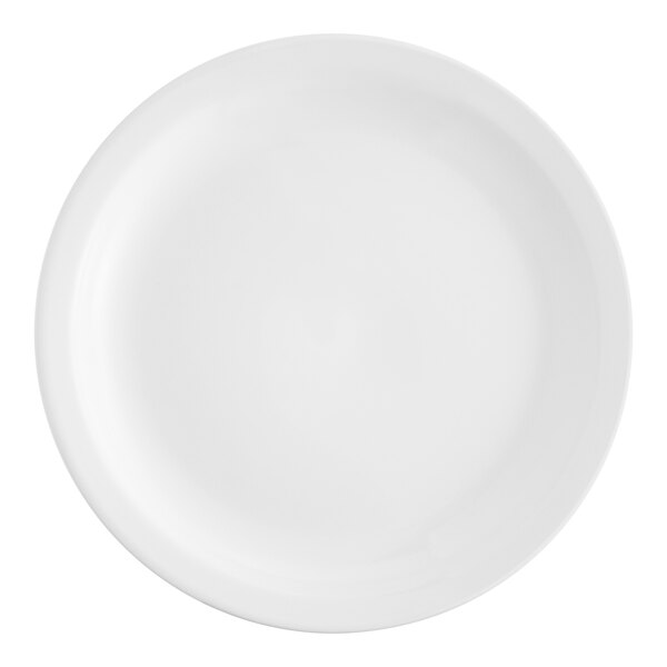 An Acopa Bright White stoneware plate with a narrow white rim.