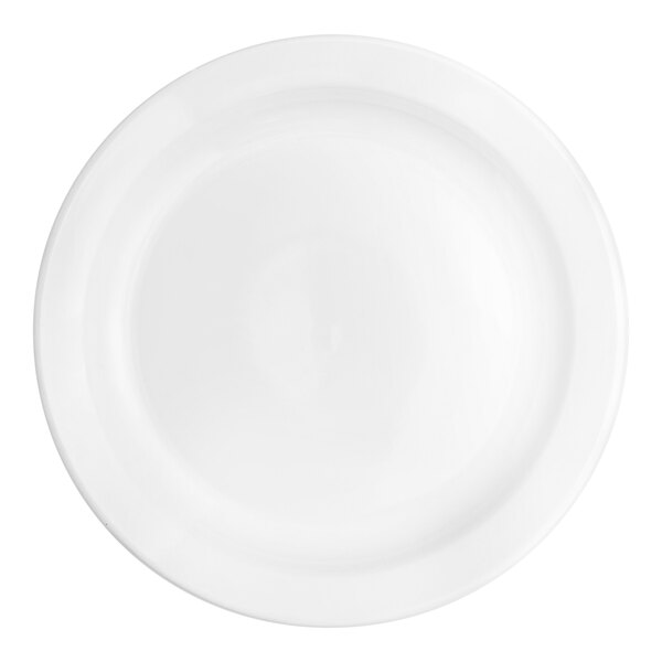 An Acopa bright white stoneware plate with a narrow white rim.
