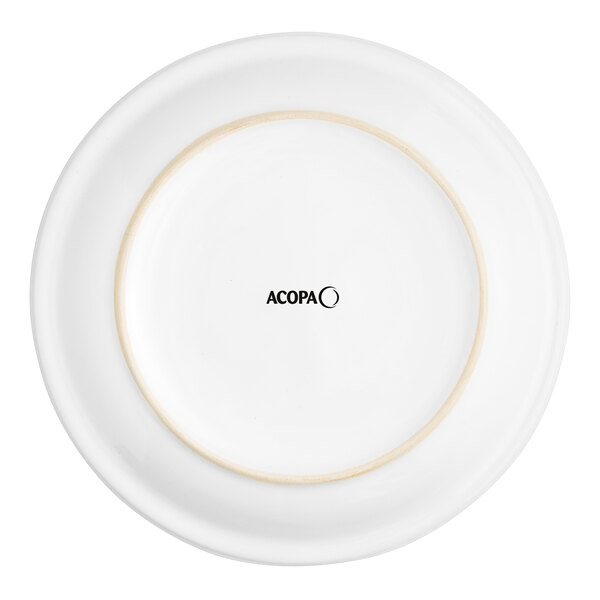 An Acopa bright white stoneware plate with a narrow rim.
