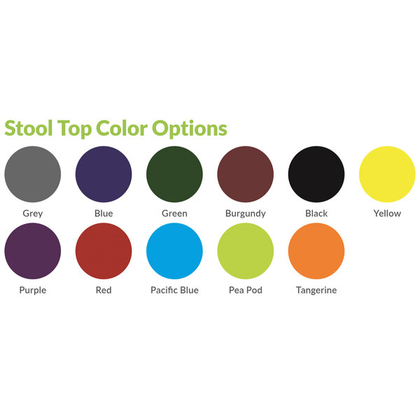 A chart showing the color options for National Public Seating cafeteria table stools.