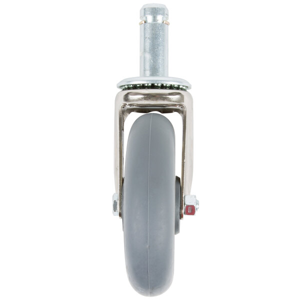 A close-up of a MetroMax iQ swivel stem caster wheel with a rubber donut.