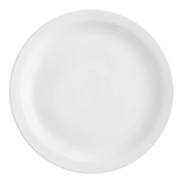 An Acopa bright white stoneware plate with a narrow white rim.
