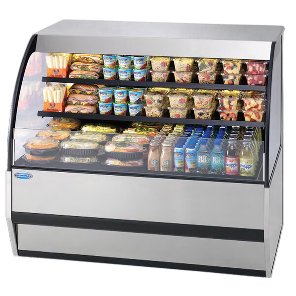 a display case with food on it