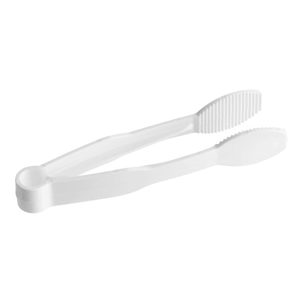 Cambro white plastic tongs with a white handle.