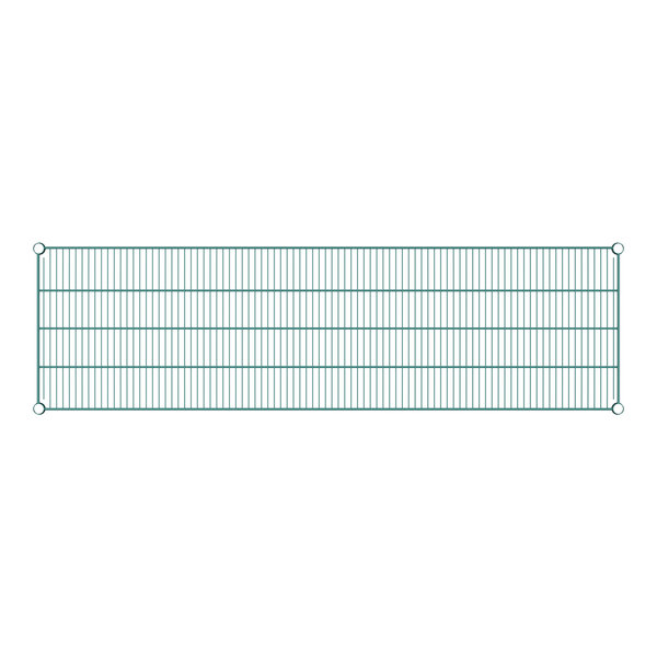 A green wire shelf by Regency on a white background.