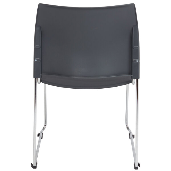 A black National Public Seating Cafetorium chair with chrome legs.