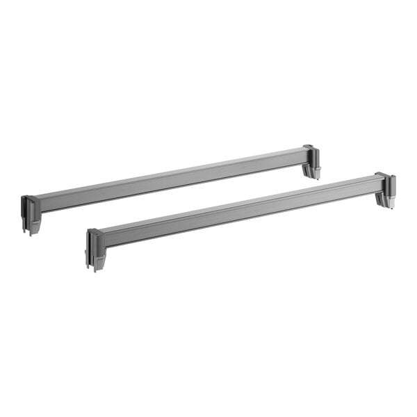 A pair of gray shelf traverses for Cambro Camshelving Basics Plus shelving units.